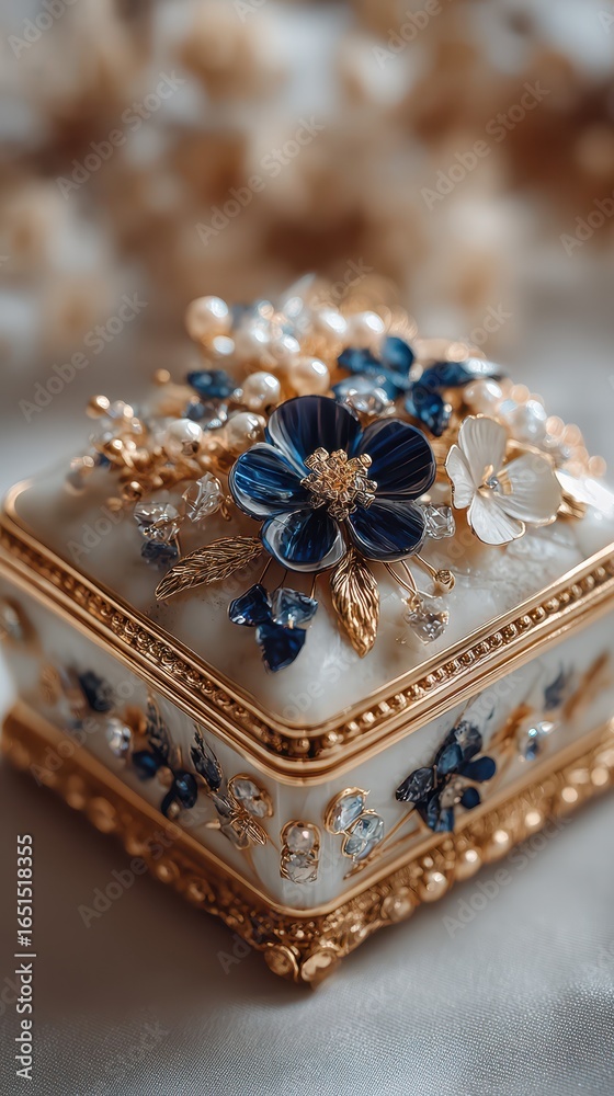 Obraz premium Decorative jewelry box with intricate floral design and luxurious detailing in soft lighting