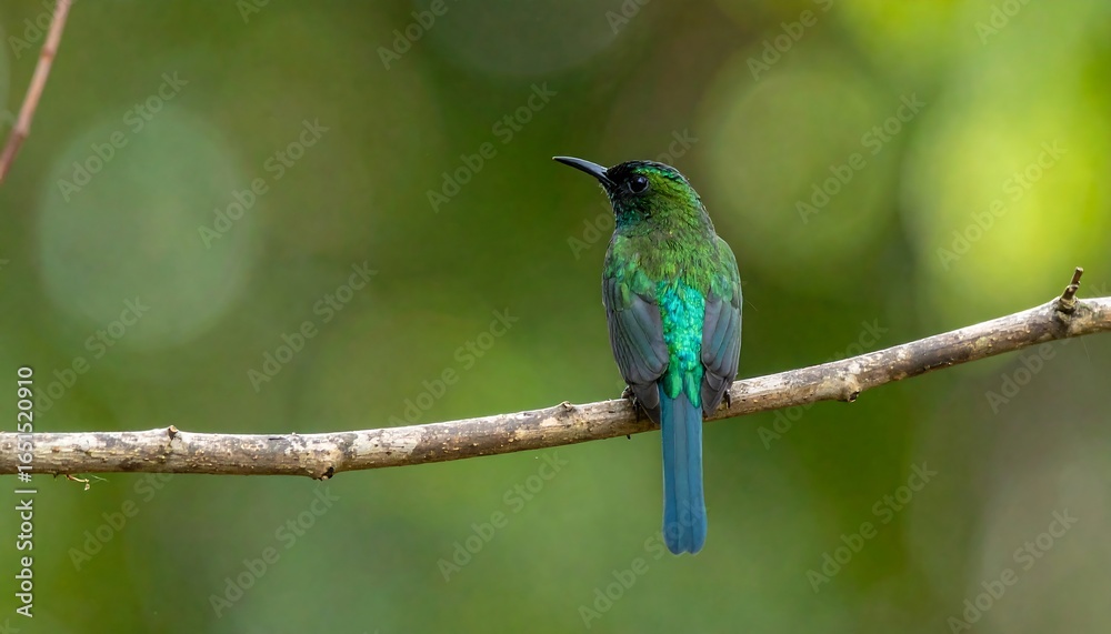 Naklejka premium Green bird perched on branch