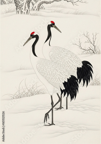 설원 위의 두루미 부부