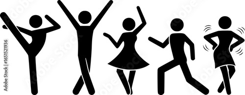 dancing people icon, stickman illustration, stick figure dance
