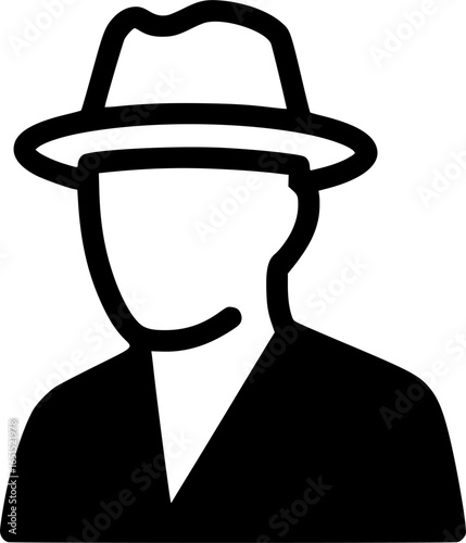 scammer icon, stranger in hat, human silhouette isolated on transparent
