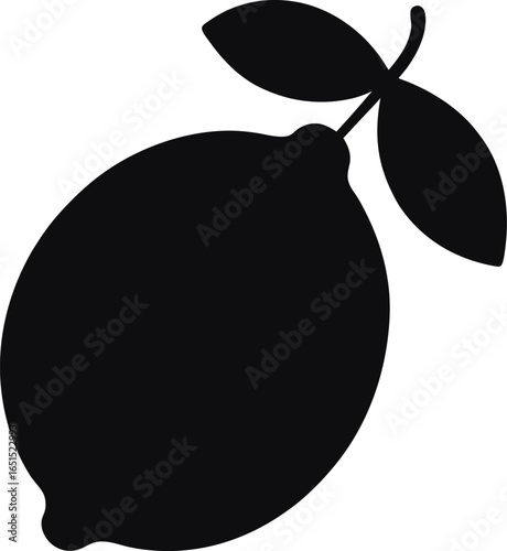 Black Citron Fruit Silhouette Vector with Leaves