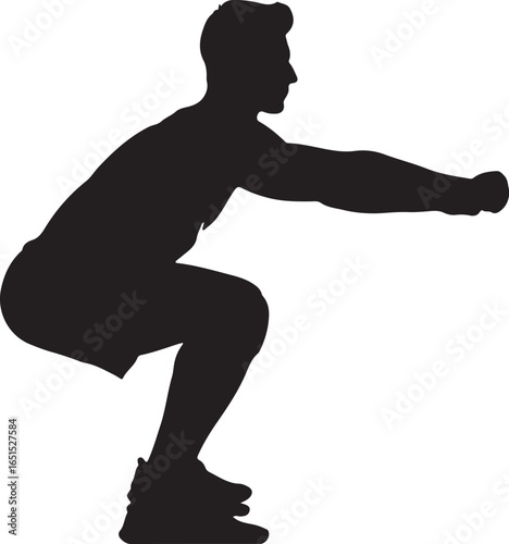 Black silhouette of a man performing a squat exercise fitness 1