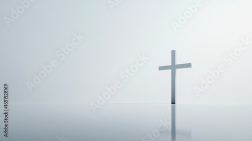 A minimalist representation of a cross in a clean, white space