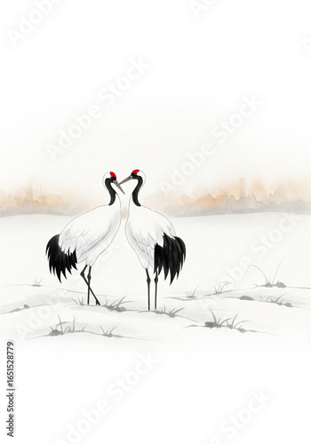 설원 위의 두루미 부부