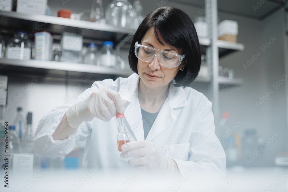 Fototapeta premium Female scientist pipetting liquid in laboratory