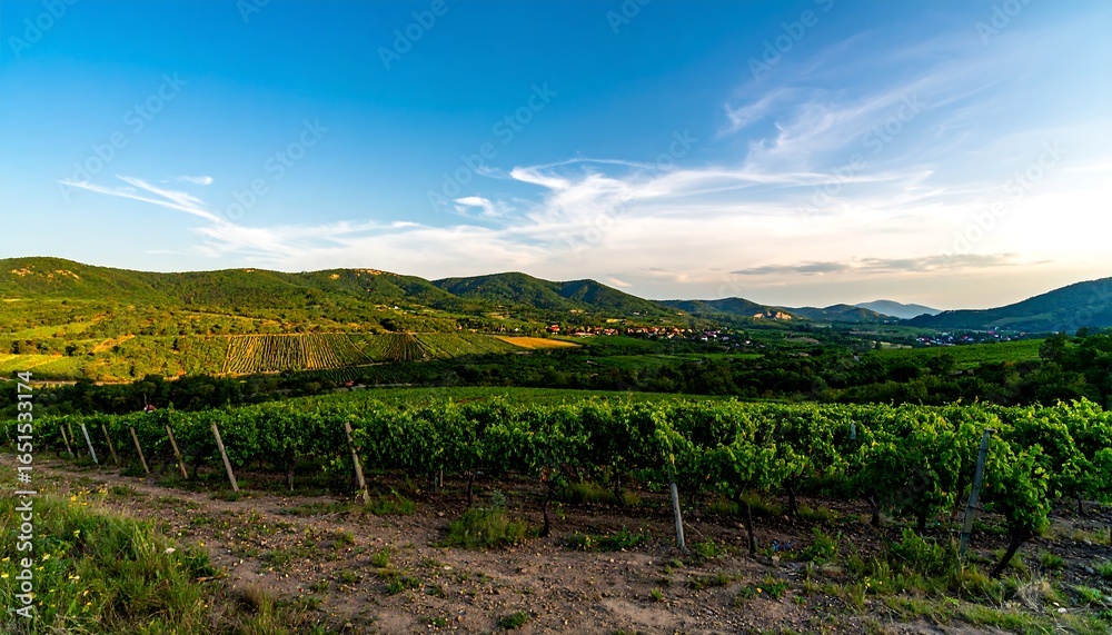Fototapeta premium Scenic vineyard landscape at sunset