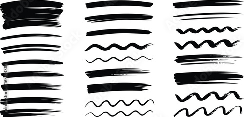 Wallpaper Mural Collection of Black Brush Strokes: Hand-Drawn Wavy and Straight Lines for Grunge and Abstract Design Torontodigital.ca