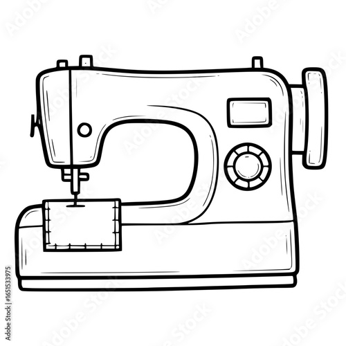 Outline drawing of sewing machine equipment for tailoring, fashion, and craft design
