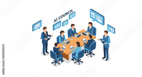 Isometric Artificial Intelligence Council Meeting Collaboration Technology