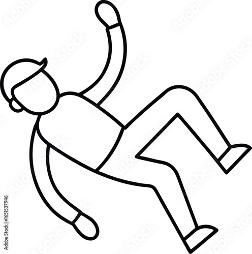 Falling Person Line Drawing Vector with Hat and Bent Legs in Black and White
