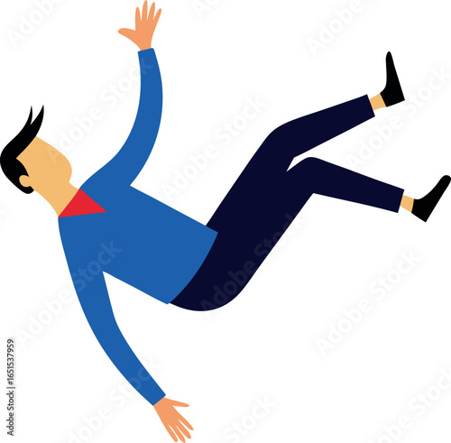 Stylized Falling Person Vector with Blue Shirt, Red Tie, and Dynamic Pose