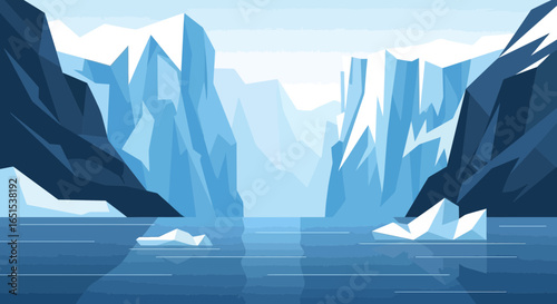 Majestic Arctic Landscape With Icebergs And Rocky Cliffs Vector