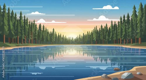 Scenic Lake View With Reflections During Sunset
