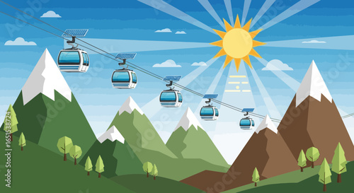 Scenic Mountain Gondola Ride Illustration On Sunny Day