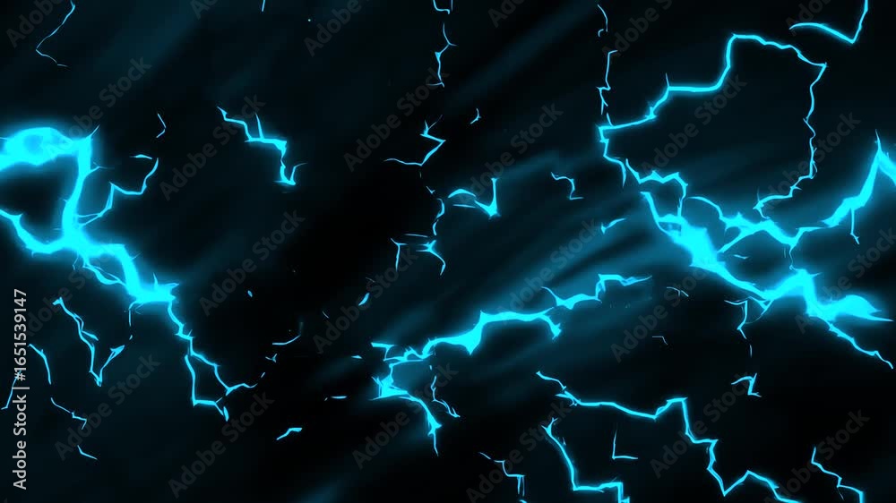 Blue lightning bolts flashing on a dark background. Neon plasma energy ...
