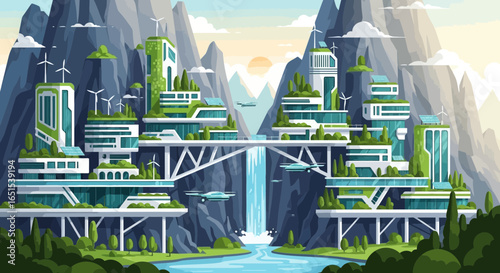Sustainable Cityscape Integrated With Nature And Renewable Energy Sources
