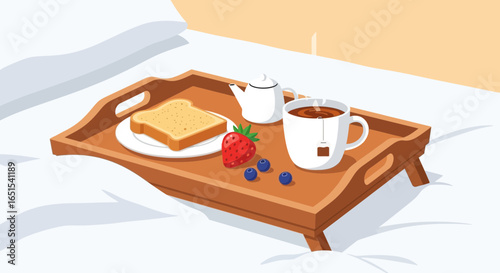 Cozy Morning Breakfast In Bed With Toast And Hot Tea
