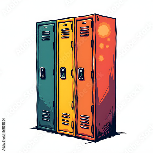 Row of three colorful school lockers vector illustration.