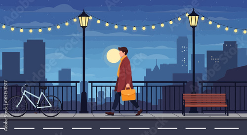 Evening Stroll Along The Promenade With Cityscape Background