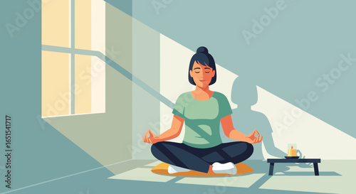 Mindfulness Meditation At Home Sunlight Through Window Illustration
