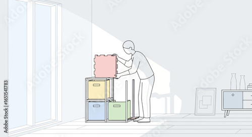 Person Assembling Colorful Storage Cubes At Home Interior Concept