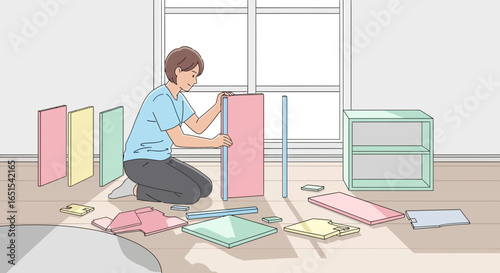 Woman Assembling New Furniture In Living Room At Home