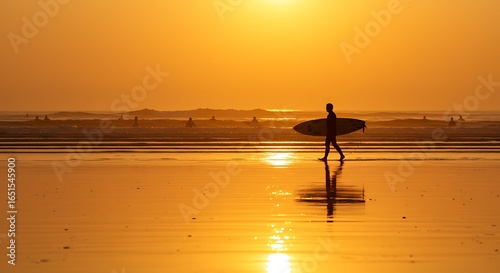Golden Hour Surfer Silhouette Coastal Sunset Serenity.
