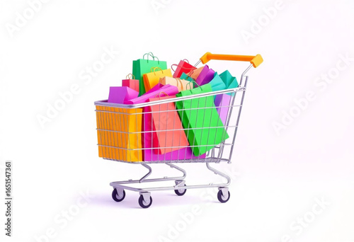 Carrinho de Supermercado com sacolas de compras.