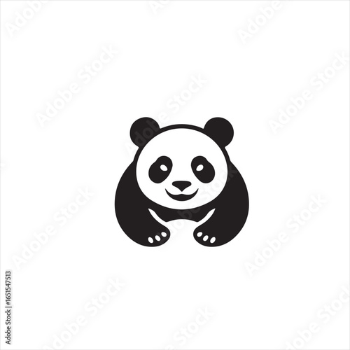 Black and white graphic illustration of a cute panda bear animal wildlife