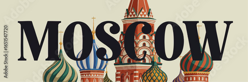 Moscow Russia Skyline with Saint Basil’s Cathedral Illustration, Colorful Vector Landmark Art for Travel and Tourism Design