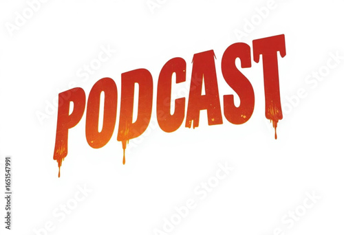 Podcast texto com letras vermelhas.