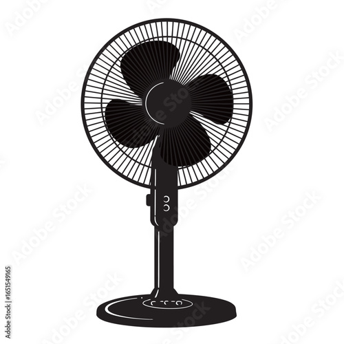 Vector black and white silhouette of a fan on white background