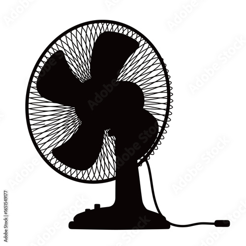 Vector black and white silhouette of a fan on white background
