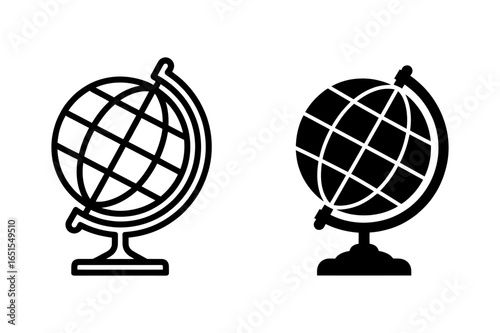 Two globes on stands one in outline and one solid black showing geographic information tool