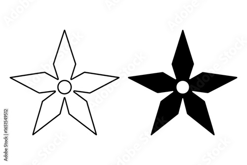 Two five pointed stars one outlined and one solid black with central circles present here