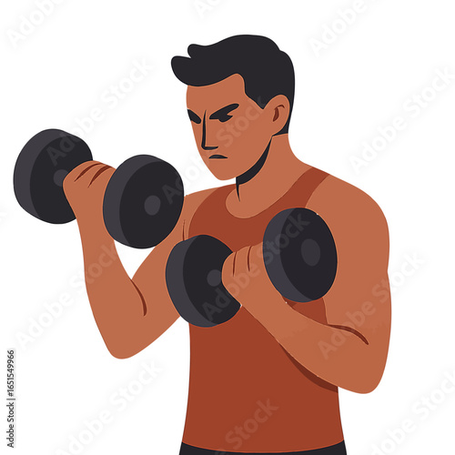 Determined athlete lifting dumbbells in dramatic lighting