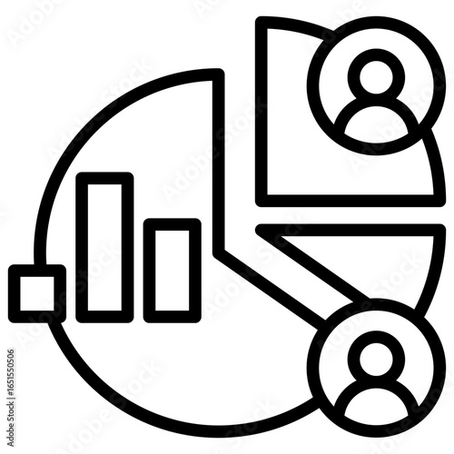 Data Analytics Outline Icon Design Vector - pie chart with user icons, symbolizing customer data analytics and market segmentation