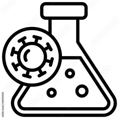 Disease Research Outline Icon Design Vector - Laboratory flask with virus symbol representing infectious disease research