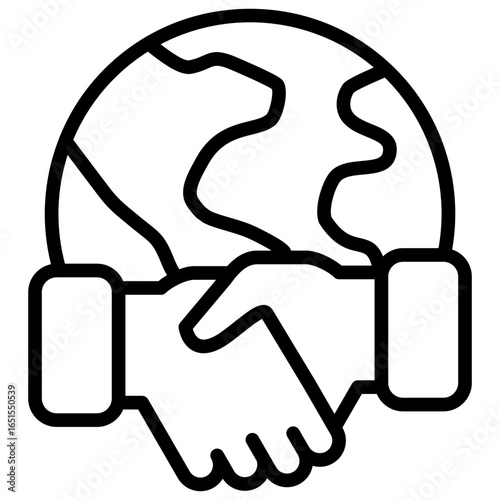Global Health Outline Icon Design Vector - Handshake over a globe, symbolizing international cooperation in healthcare agreements