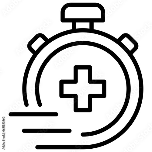 Medical Response Outline Icon Design Vector - Stopwatch with medical cross, symbolizing rapid emergency medical response