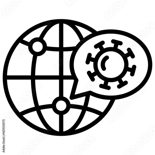 Outbreak Drill Outline Icon Design Vector - Globe with virus bubble representing outbreak simulation drills worldwide