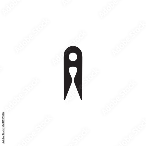 Black silhouette of a clothespin on a white background clothes peg laundry