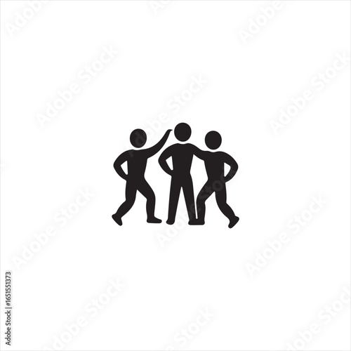 Black silhouette of three people standing together in a group friends team