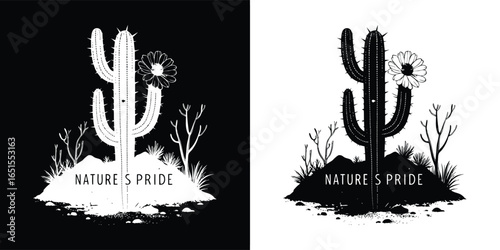 A vibrant desert cactus with a delicate flower, symbolizing natures resilience and beauty in arid landscapes