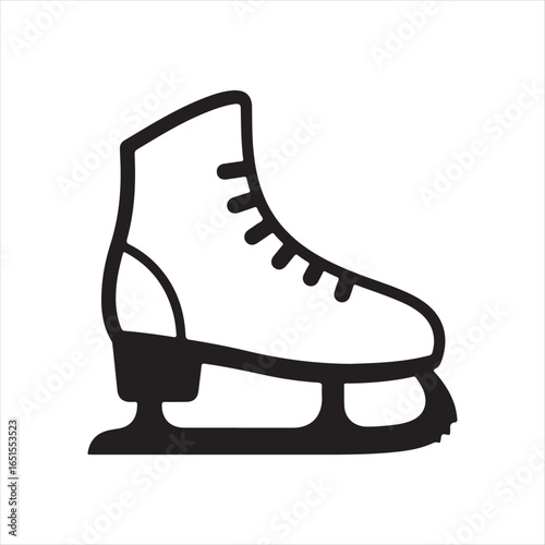 Black and white illustration of a figure skating boot with laces and blade ice skating skate