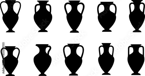 Ancient greek amphorae silhouettes pottery vessels
