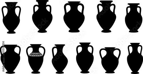 Ancient greek amphorae silhouettes pottery vessels
