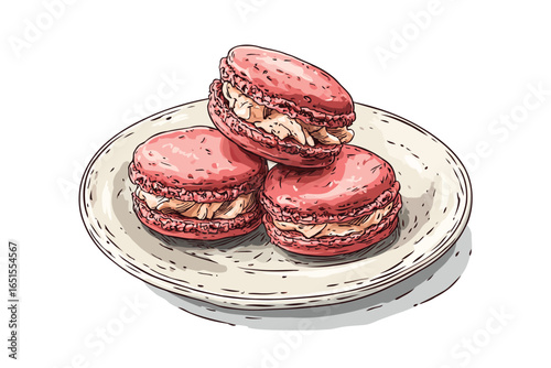 Pastel Color Illustration of Strawberry Macarons on isolated