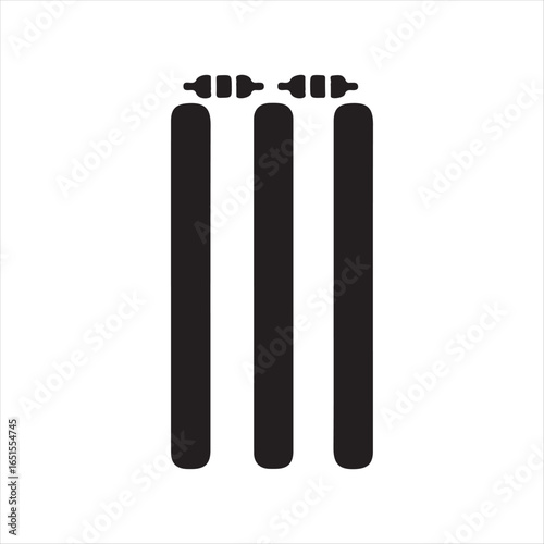 Black silhouette of cricket stumps and bails on white background sport game